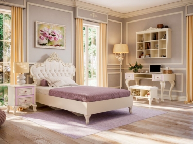 Кровать односпальная 900 с мягким изголовьем Любимый дом Маркиза ЛД 517.260.000.001 Алебастр Шампань