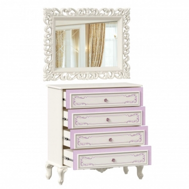 Комод с 4 ящиками и зеркалом Любимый дом Маркиза 01 Алебастр