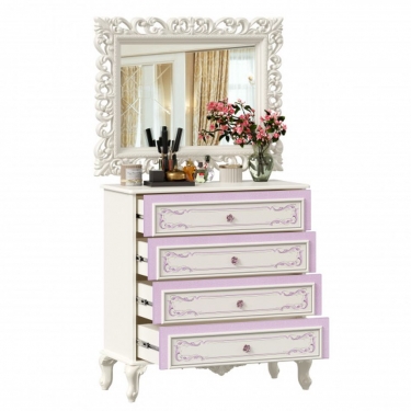 Комод с 4 ящиками и зеркалом Любимый дом Маркиза 01 Алебастр