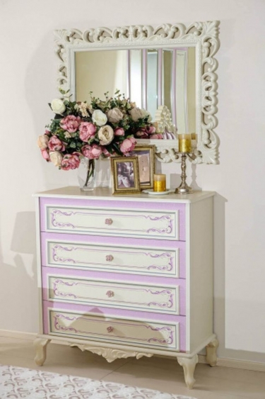 Комод с 4 ящиками и зеркалом Любимый дом Маркиза 01 Алебастр