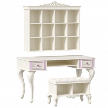 Стол письменный с полкой навесной и банкеткой Любимый дом Маркиза 04 Алебастр Шампань