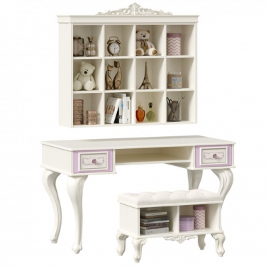 Стол письменный с полкой навесной и банкеткой Любимый дом Маркиза 04 Алебастр Шампань