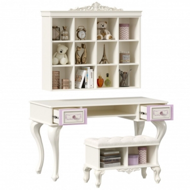 Стол письменный с полкой навесной и банкеткой Любимый дом Маркиза 04 Алебастр Шампань