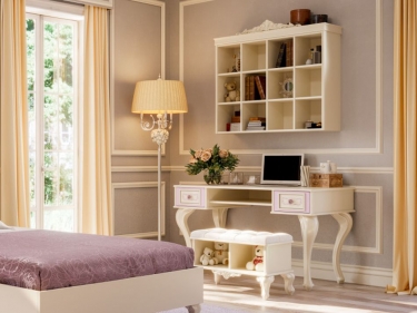 Стол письменный с полкой навесной и банкеткой Любимый дом Маркиза 04 Алебастр Шампань