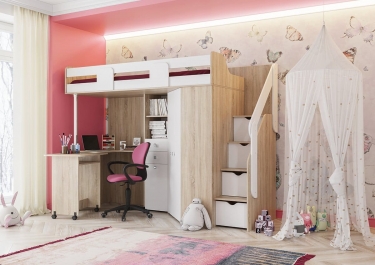 Кровать-чердак МИЙА_А МАГ-РИВЕР Дуб сонома светлый/Белый