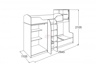 Кровать 2х ярусная 2 Омега 18 МАГ-РИВЕР Анкор светлый/Анкор темный