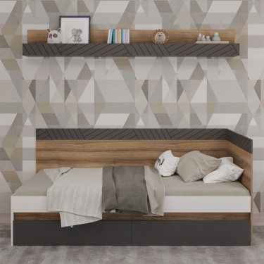 Кровать 900 мм Гринвич МАГ-РИВЕР Авелано/Темно-серый/Белый