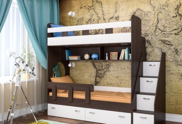 Кровать Ярофф Юниор 1 без бортика корпус Венге фасады Белое дерево