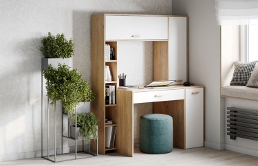 Стол компьютерный Мебельград Калгари СК Дуб натуральный светлый/белый матовый