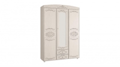 Шкаф трехдверный комбинированный с зеркалом Олмеко Каролина Патина 32 Вудлайн кремовый Сандал белый