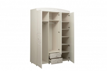 Шкаф трехдверный комбинированный с зеркалом Олмеко Каролина Патина 32 Вудлайн кремовый Сандал белый