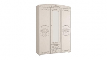 Шкаф трехдверный комбинированный с зеркалом Олмеко Каролина Патина 32 Вудлайн кремовый Сандал белый