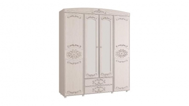 Шкаф четырехдверный комбинированный с зеркалом Олмеко Каролина Патина 34 Вудлайн кремовый Сандал белый