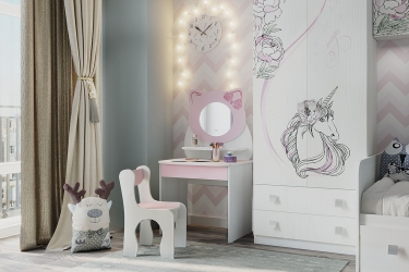 Набор детский Мебельсон Котенок MK-0016 белый рамух/розовый