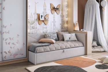 Кровать 0.9 Мебельсон Квест Тахта КМ.T-17 галька велюр