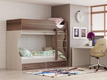 Кровать двухъярусная Олмеко Д2 Ясень шимо светлый Ясень шимо темный