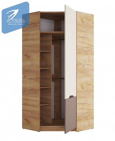 Шкаф Стиль RICH ШК-003 угловой Миндаль/Глиняный серый/дуб крафт золотой