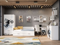 Комплект мебели для детской Любимый дом Мотокросс 2 Серый шелк с фотопечатью